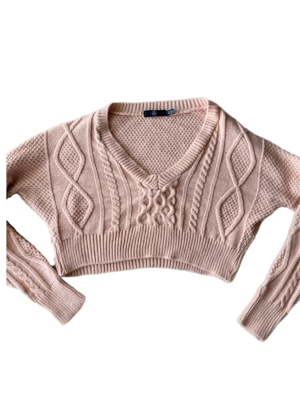 MissguidedCropped Cable Knit V-Neck Sweater